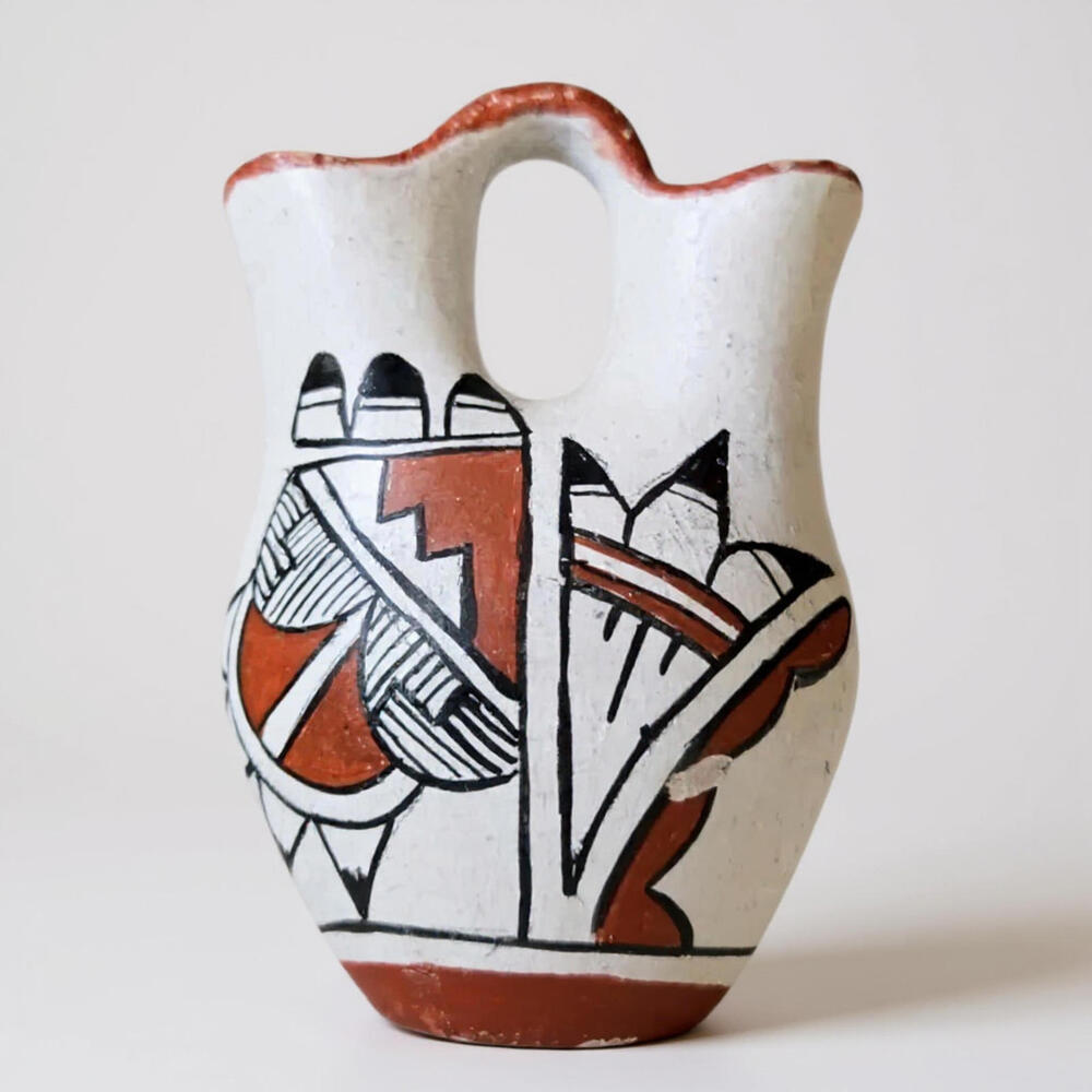 Vintage Navajo Style Hand Painted 4" Southwestern Wedding Vase Pottery